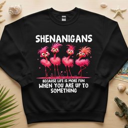 Shenanigans Funny Flamingo Graphic Because Life Is More Fun Saying T Shirt Gift For Flamingo Lover