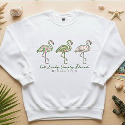 Not Lucky Simply Blessed Flamingo Shirt Christian Faith Romans 4 7 T Shirt Gift For Flamingo Lover