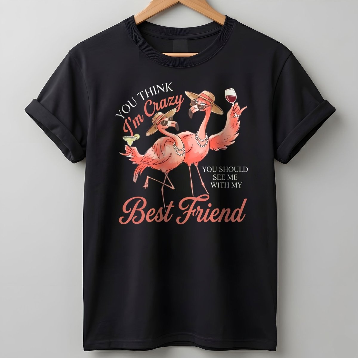 You Think Im Crazy You Should See Me With My Best Friend Funny T Shirt Gift For Flamingo Lover