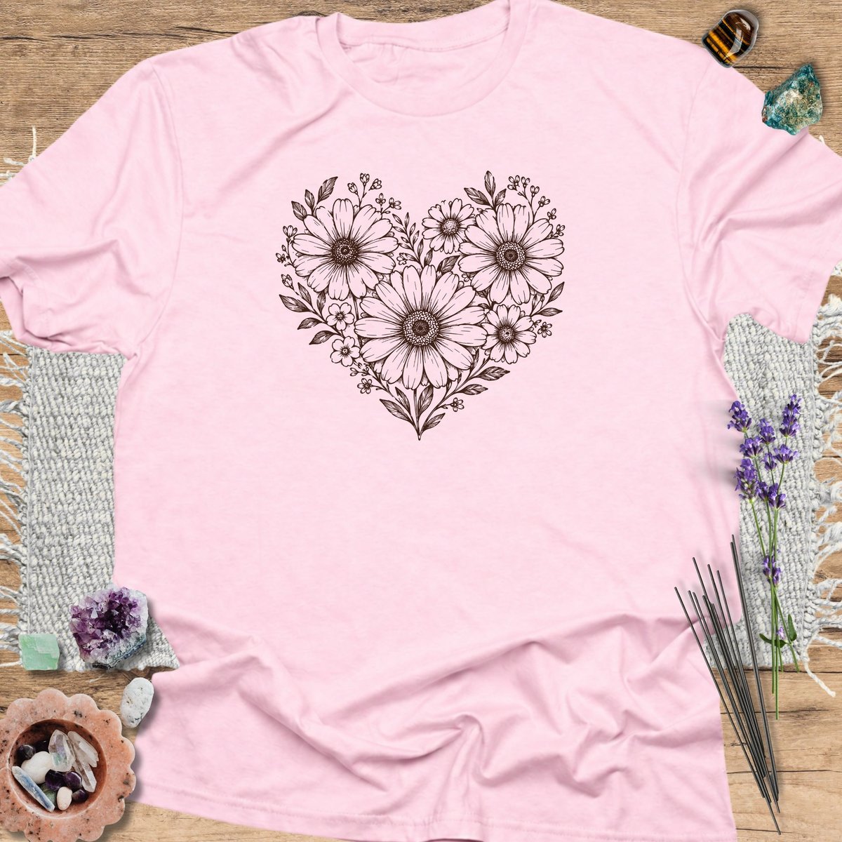 Daisy Heart T Shirt Gift For Yoga Lover