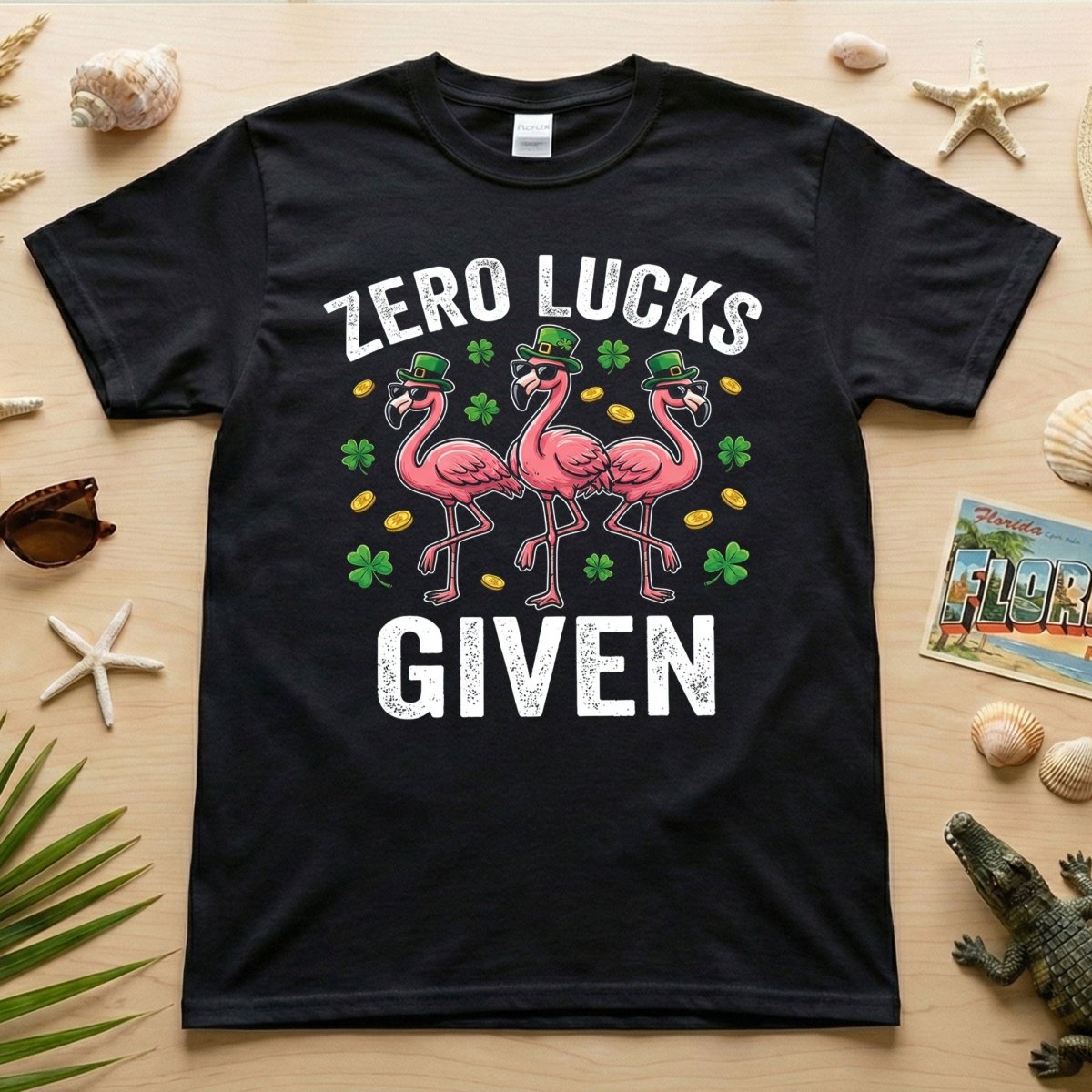 Zero Lucks Given Leprechaun Flamingo Funny St Patricks Day T Shirt Gift For Flamingo Lover