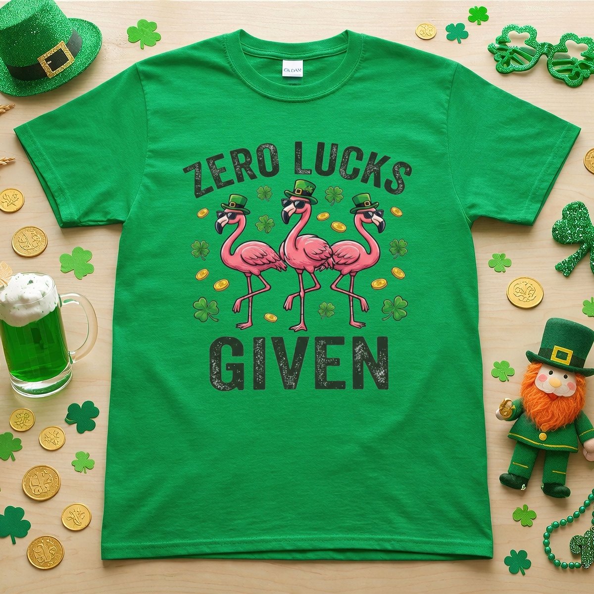 Zero Lucks Given Leprechaun Flamingo Funny St Patricks Day T Shirt Gift For Flamingo Lover