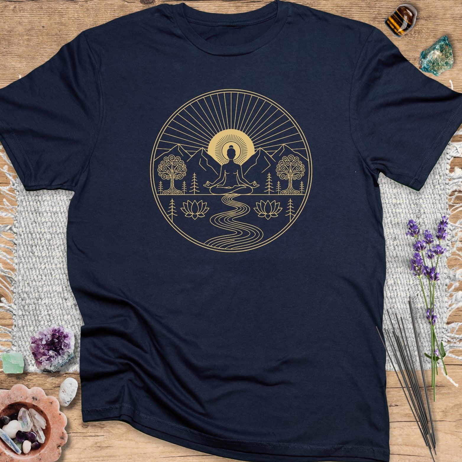 Golden Lotus Zen Design T Shirt Gift For Yoga Lover