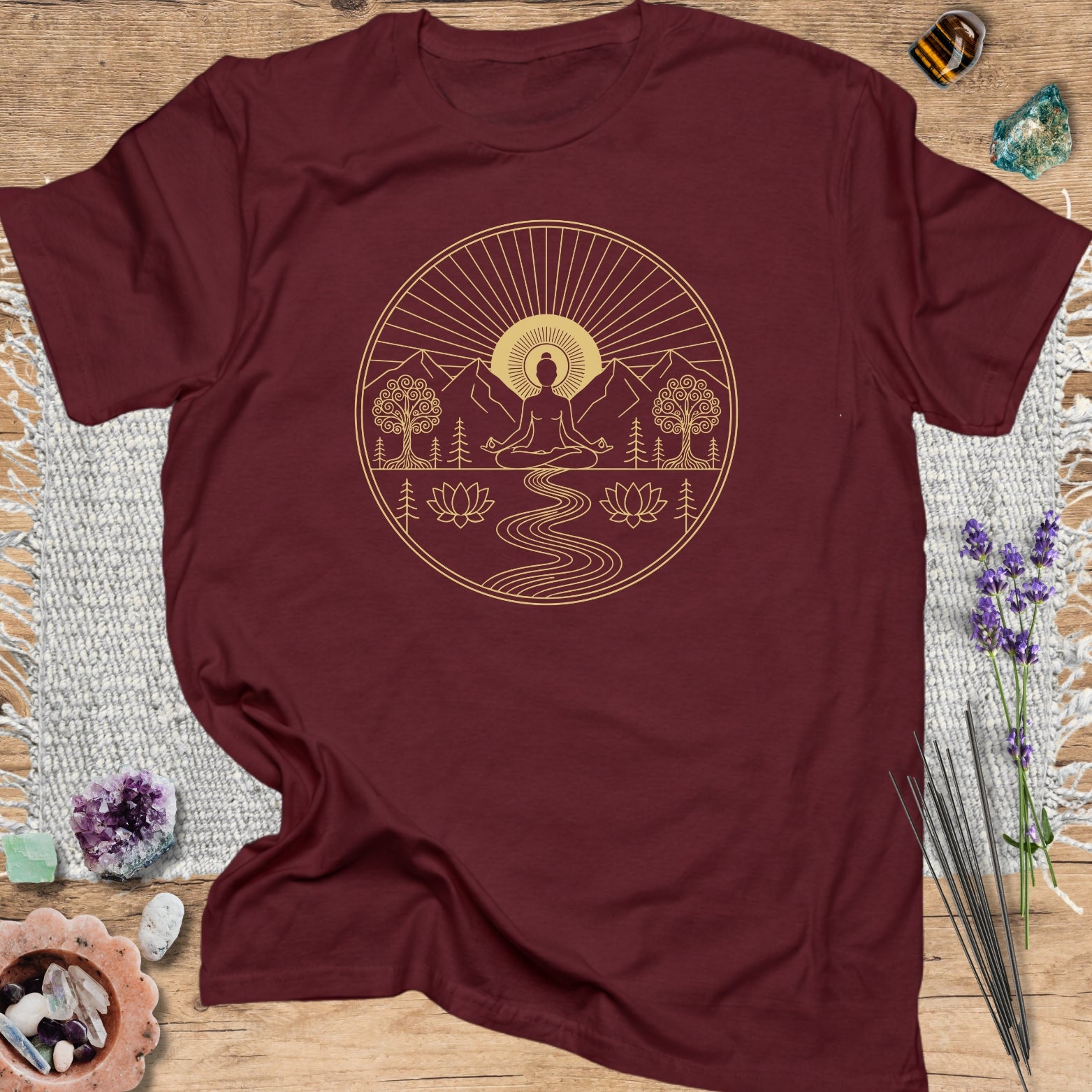 Golden Lotus Zen Design T Shirt Gift For Yoga Lover