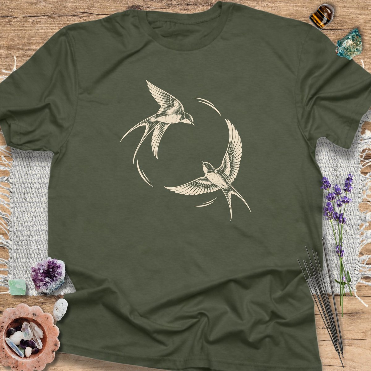 Ivory Swallows T Shirt Gift For Yoga Lover
