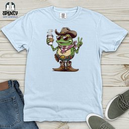 A Cowboy Frog Holding A Coffee Cup Heavy Cotton Comfort Colors Tee Gift For Frog Lover