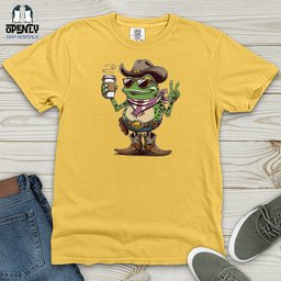 A Cowboy Frog Holding A Coffee Cup Heavy Cotton Comfort Colors Tee Gift For Frog Lover
