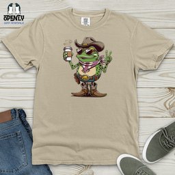 A Cowboy Frog Holding A Coffee Cup Heavy Cotton Comfort Colors Tee Gift For Frog Lover