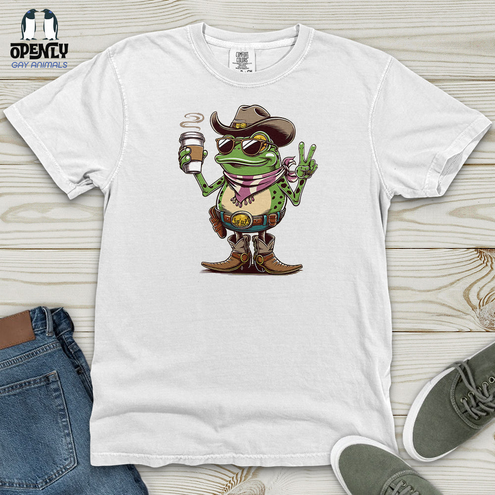 A Cowboy Frog Holding A Coffee Cup Heavy Cotton Comfort Colors Tee Gift For Frog Lover