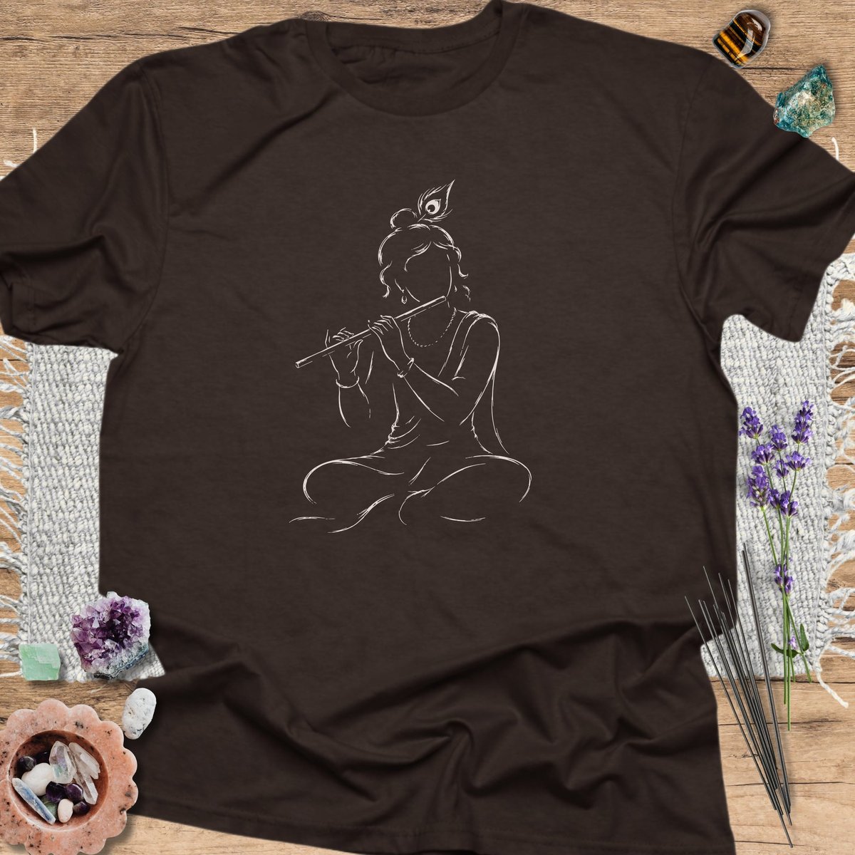 Krishna With Flute T Shirt Gift For Yoga Lover