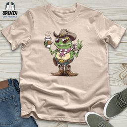 A Cowboy Frog Holding A Coffee Cup Unisex T Shirt Gift For Frog Lover