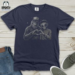 Alien And Bigfoot Heavy Cotton Comfort Colors Tee Gift For Animal Lover