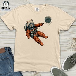 Astronaut Kitty Heavy Cotton Comfort Colors Tee Gift For Cat Lover