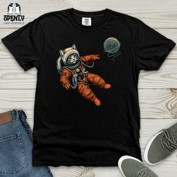 Astronaut Kitty Heavy Cotton Comfort Colors Tee Gift For Cat Lover