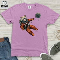 Astronaut Kitty Heavy Cotton Comfort Colors Tee Gift For Cat Lover