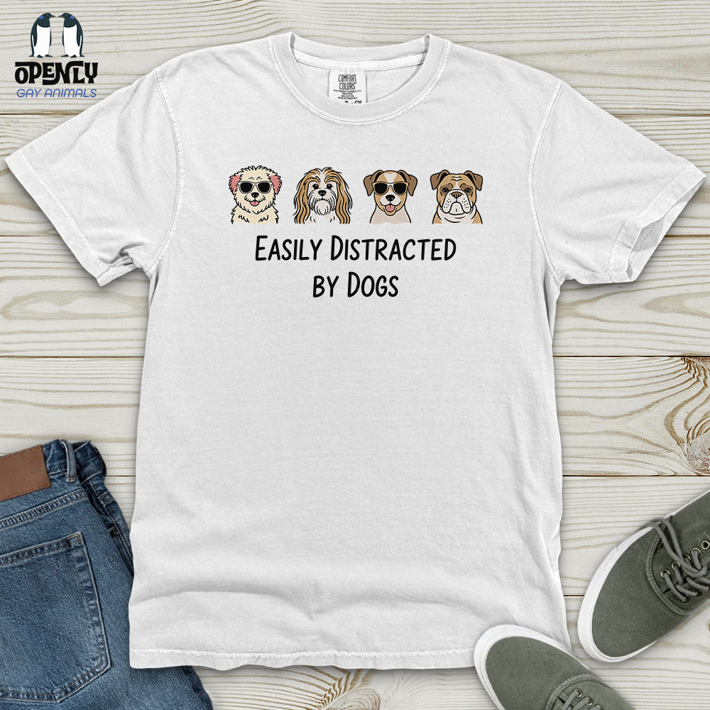 Mens Easily Distracted By Dogs Heavy Cotton Comfort Colors Tee Gift For Dog Lover