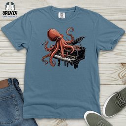 Octopus Piano Melody Heavy Cotton Comfort Colors Tee Gift For Animal Lover
