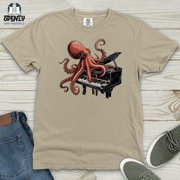 Octopus Piano Melody Heavy Cotton Comfort Colors Tee Gift For Animal Lover