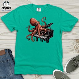 Octopus Piano Melody Heavy Cotton Comfort Colors Tee Gift For Animal Lover