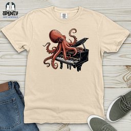 Octopus Piano Melody Heavy Cotton Comfort Colors Tee Gift For Animal Lover