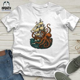 Octopus Attack Pirate Ship Softstyle Tee Gift For Animal Lover