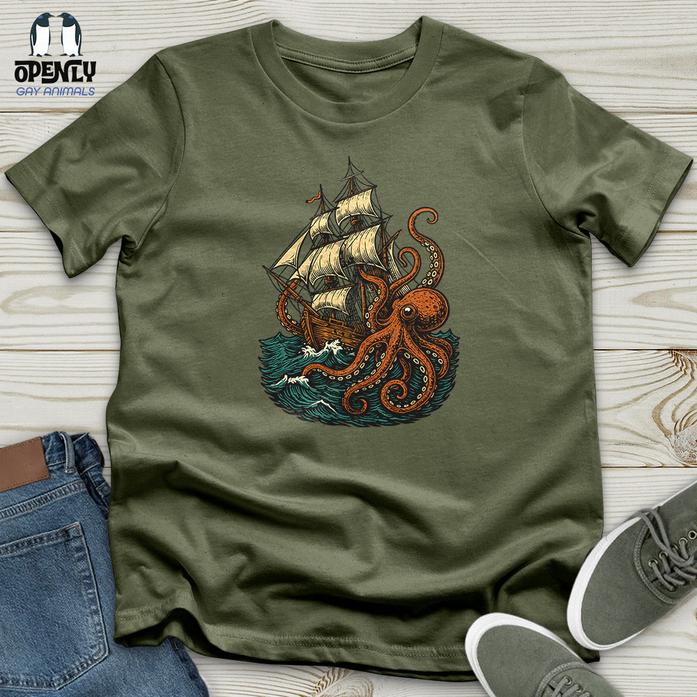 Octopus Attack Pirate Ship Softstyle Tee Gift For Animal Lover