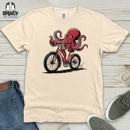 Octopus Riding Bicycle Heavy Cotton Comfort Colors Tee Gift For Animal Lover