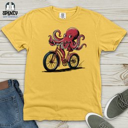 Octopus Riding Bicycle Heavy Cotton Comfort Colors Tee Gift For Animal Lover