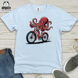 Octopus Riding Bicycle Heavy Cotton Comfort Colors Tee Gift For Animal Lover