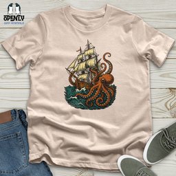 Octopus Attack Pirate Ship Unisex T Shirt Gift For Animal Lover