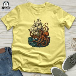 Octopus Attack Pirate Ship Unisex T Shirt Gift For Animal Lover