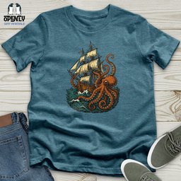 Octopus Attack Pirate Ship Unisex T Shirt Gift For Animal Lover