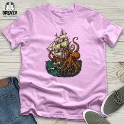 Octopus Attack Pirate Ship Unisex T Shirt Gift For Animal Lover