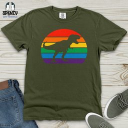 Rainbow Dinosaur T Rex Heavy Cotton Comfort Colors Tee Gift For Dinosaur Lover
