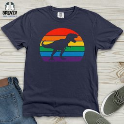 Rainbow Dinosaur T Rex Heavy Cotton Comfort Colors Tee Gift For Dinosaur Lover