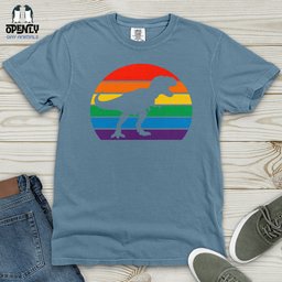 Rainbow Dinosaur T Rex Heavy Cotton Comfort Colors Tee Gift For Dinosaur Lover