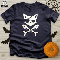 Pirate Cat And Fish Skull Unisex T Shirt Gift For Cat Lover