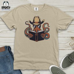 Octopus Reading Book Heavy Cotton Comfort Colors Tee Gift For Animal Lover