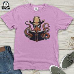 Octopus Reading Book Heavy Cotton Comfort Colors Tee Gift For Animal Lover