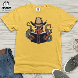 Octopus Reading Book Heavy Cotton Comfort Colors Tee Gift For Animal Lover