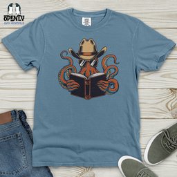 Octopus Reading Book Heavy Cotton Comfort Colors Tee Gift For Animal Lover