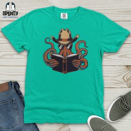 Octopus Reading Book Heavy Cotton Comfort Colors Tee Gift For Animal Lover