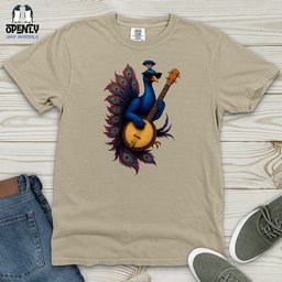 Peacock Rockstar With Banjo Heavy Cotton Comfort Colors Tee Gift For Animal Lover