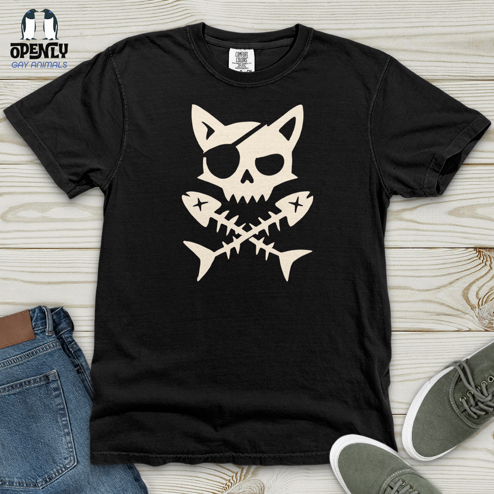 Pirate Cat And Fish Skull Heavy Cotton Comfort Colors Tee Gift For Cat Lover