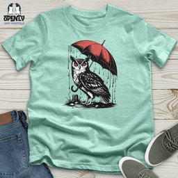 Owl Standing On Umbrella Unisex T Shirt Gift For Animal Lover