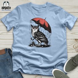 Owl Standing On Umbrella Unisex T Shirt Gift For Animal Lover