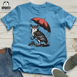 Owl Standing On Umbrella Unisex T Shirt Gift For Animal Lover