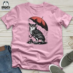Owl Standing On Umbrella Unisex T Shirt Gift For Animal Lover