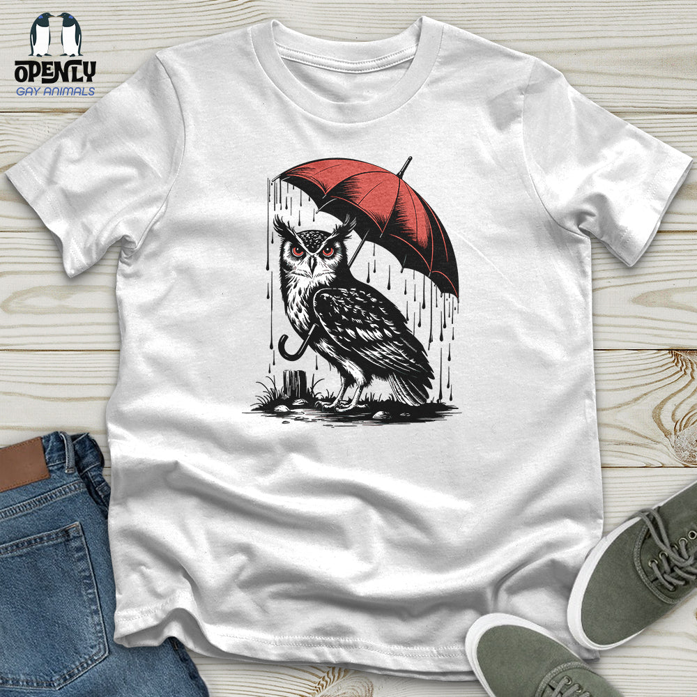 Owl Standing On Umbrella Unisex T Shirt Gift For Animal Lover