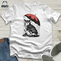 Owl Standing On Umbrella Unisex T Shirt Gift For Animal Lover